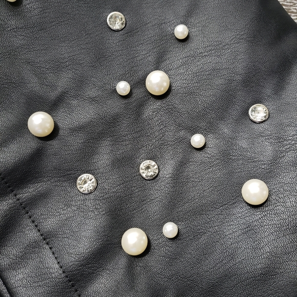CLEARANCE Faux-leather Skirt with Pearl and Rhinestone Details - Picture 5 of 8